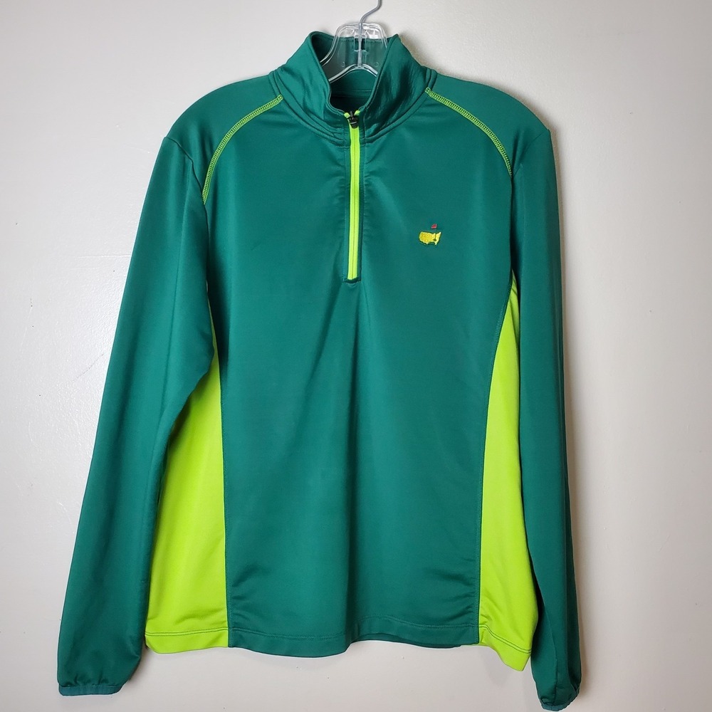 Masters‎ Tech Quarter Zip Performance Long Sleeve Green Lime Two Tone Golf Logo